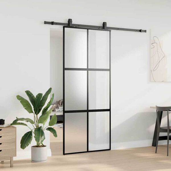 vidaXL Porta Scorrevole Set Ferramenta Nera 90x205 cm Vetro Temperato