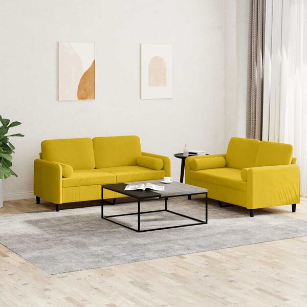 vidaXL Set di Divani 2 pz con Cuscini Giallo in Velluto