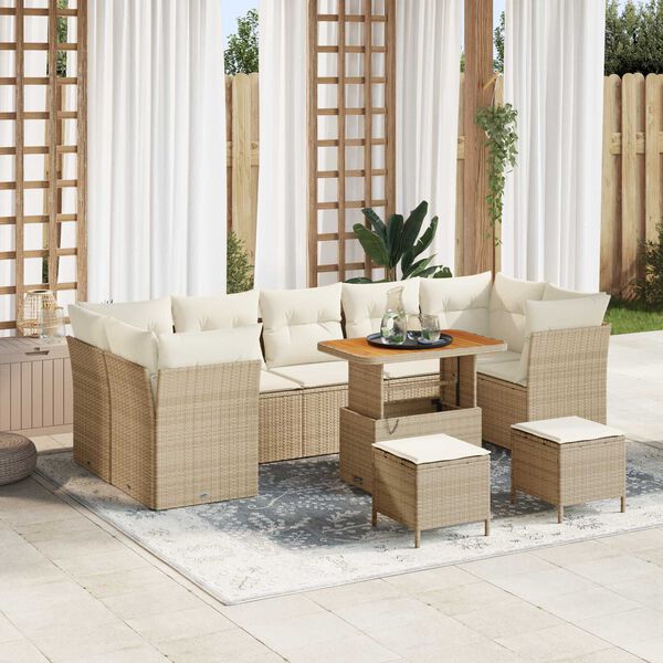 vidaXL Set Divano da Giardino 10 pcs Beige polyrattan