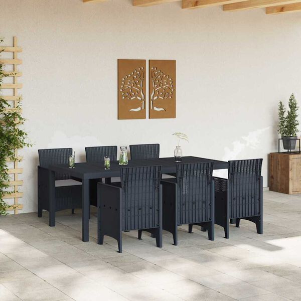 vidaXL Set da Pranzo per Giardino 7 pcs Antracite Rattan Polt