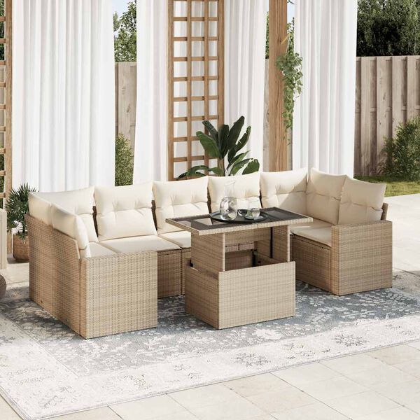 vidaXL Set Divano da Giardino 8 pz con Cuscini Beige in Polyrattan