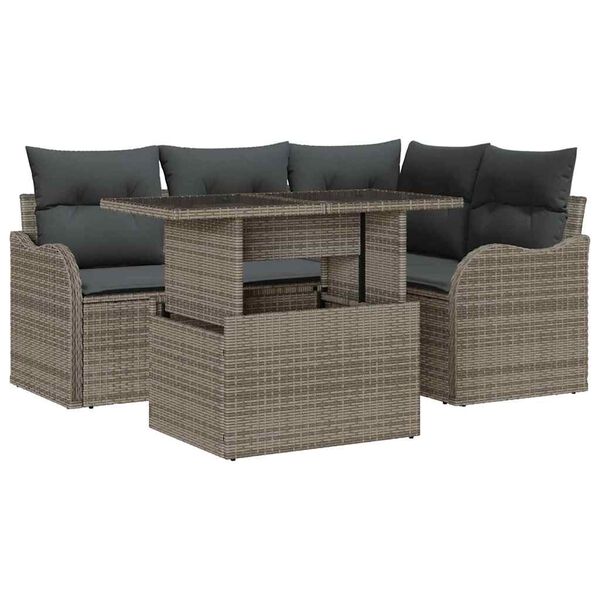 vidaXL Set Divano da Giardino 5 pcs Grigio Rattan in Polipropilene