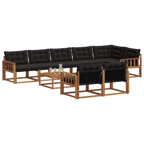 vidaXL Set di divani da esterno con cuscino 9 pcs Naturale e Nero