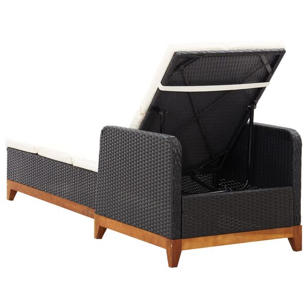 vidaXL Lettino Prendisole Polyrattan e Legno Massello di Acacia Nero