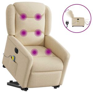 vidaXL Poltrona Alzapersona Massaggiante Elettrica Crema in Tessuto