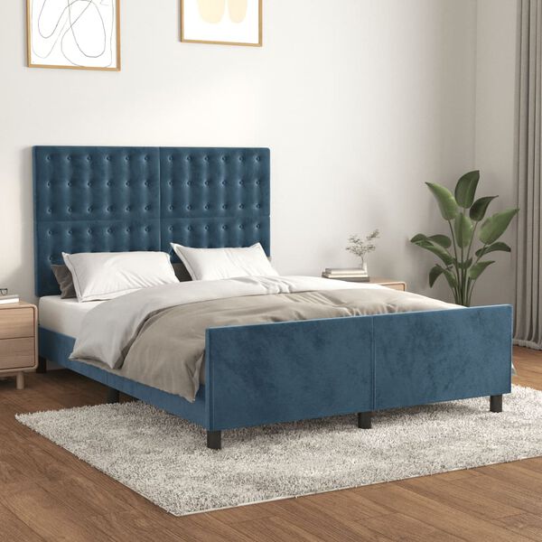 vidaXL Giroletto senza Materasso Blu Scuro 140x190 cm in Velluto
