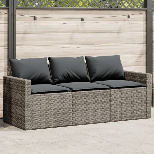 vidaXL Divano da Giardino con Cuscini 3 Posti Grigio in Polyrattan