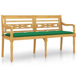 vidaXL Panchina Batavia con Cuscino Verde 150 cm Legno Massello Teak