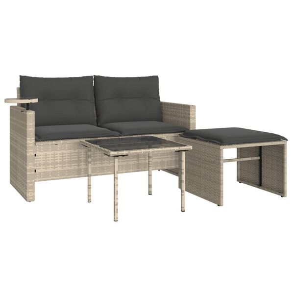 vidaXL Set Divano da Giardino 3pz con Cuscini Grigio Chiaro Polyrattan
