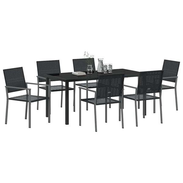 vidaXL Set da Pranzo per Giardino 7 pcs Nero Rattan in PE