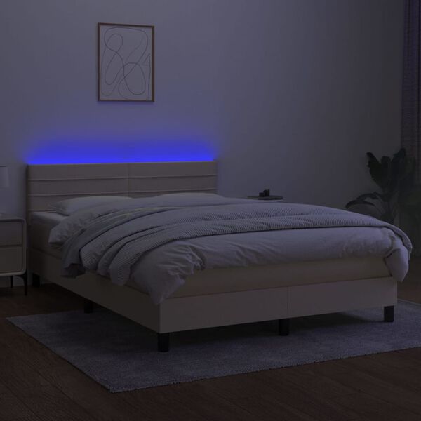 vidaXL Letto a Molle con Materasso e LED Crema 140x200 cm in Tessuto
