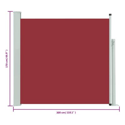 vidaXL Tenda Laterale Retrattile per Patio 170x300 cm Rossa