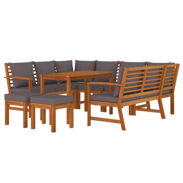 vidaXL Set da Pranzo da Giardino 9pz con Cuscini Legno Massello Acacia