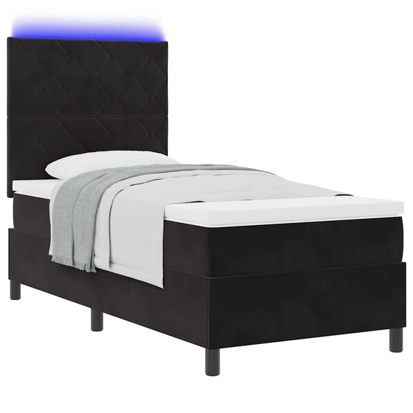 vidaXL Letto a Sorgente LED con materasso Nero 90 x 190 cm Tessuto