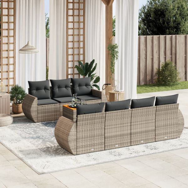 vidaXL Set Divano da Giardino 8 pz con Cuscini Grigio in Polyrattan