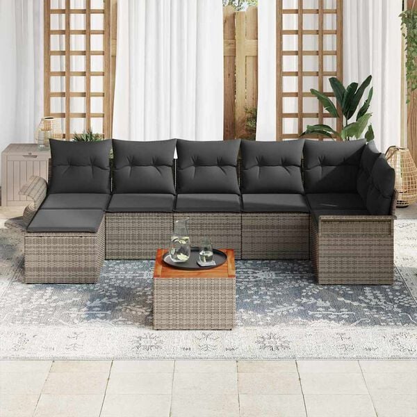 vidaXL Set Divano da Giardino con cuscino 8 pcs Grigio polyrattan