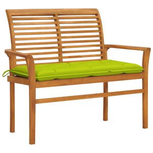 vidaXL Panca da Giardino con Cuscino Verde Brillante 112 cm Legno Teak