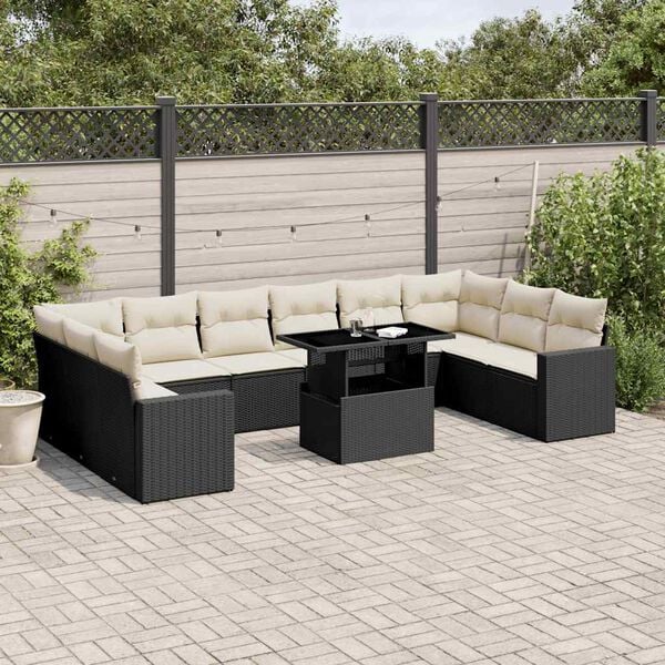 vidaXL Set Divani da Giardino 11 pz con Cuscini in Polyrattan Nero