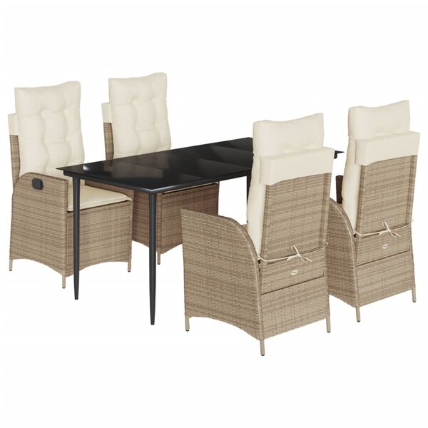 vidaXL Set da Pranzo da Giardino 5 pz con Cuscini Beige in Polyrattan