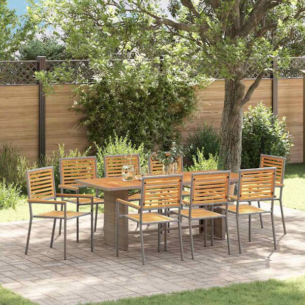 vidaXL Set da Pranzo per Giardino 9 pcs Grigio e Marrone polyrattan