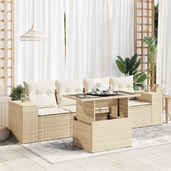 vidaXL Set Divano da Giardino 5 pz con Cuscini Beige in Polyrattan