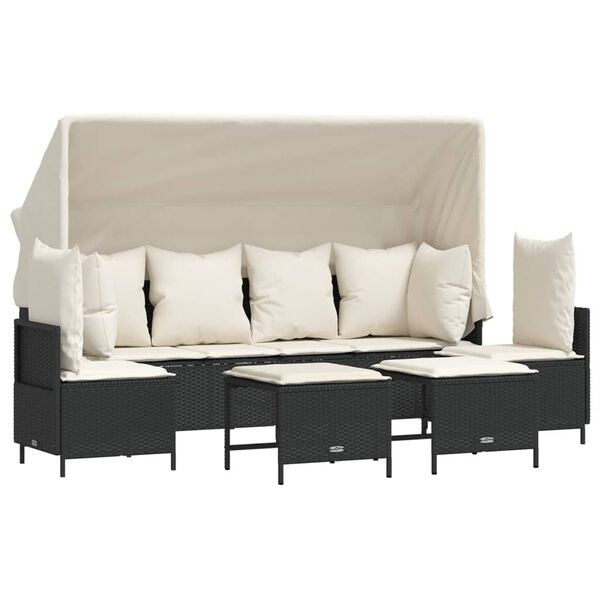 vidaXL Set Divani da Giardino 5 pz con Cuscini in Polyrattan Nero