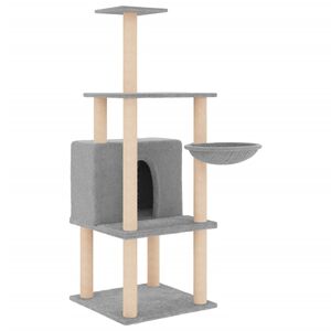 vidaXL Albero per Gatti con Tiragraffi in Sisal Grigio Chiaro 132 cm