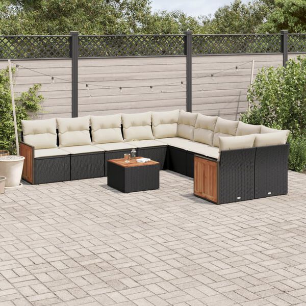 vidaXL Set Divani da Giardino 11 pz con Cuscini in Polyrattan Nero