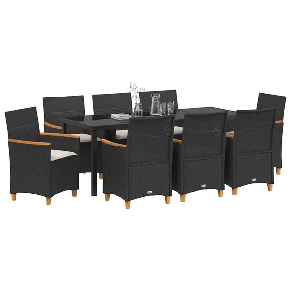 vidaXL Set da Pranzo per Giardino 9 pcs Nero polyrattan