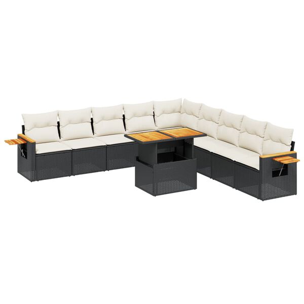 vidaXL Set Divani da Giardino 11 pz con Cuscini in Polyrattan Nero