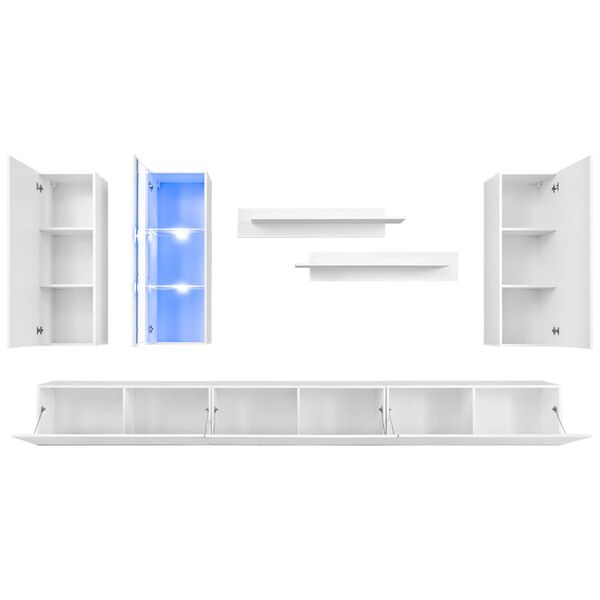 vidaXL Set Parete Attrezzata Porta TV con Luci LED 8 pz Bianco Lucido