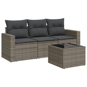 vidaXL Set Divani da Giardino 4 pz con Cuscini in Polyrattan Grigio