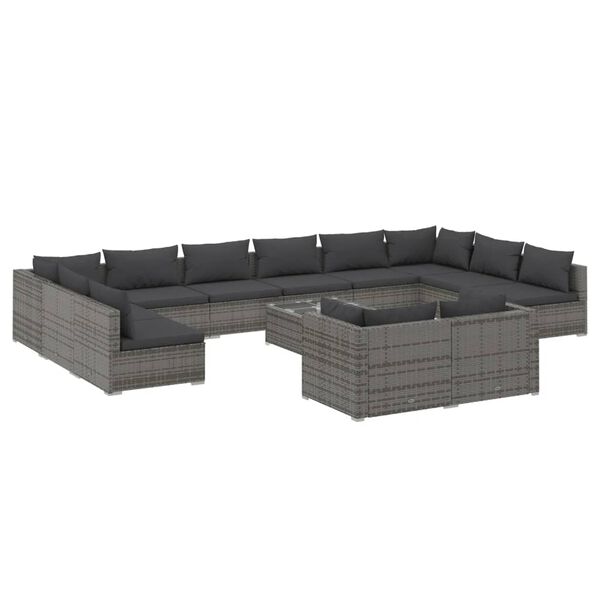 vidaXL Set Divani da Giardino 13 pz con Cuscini in Polyrattan Grigio