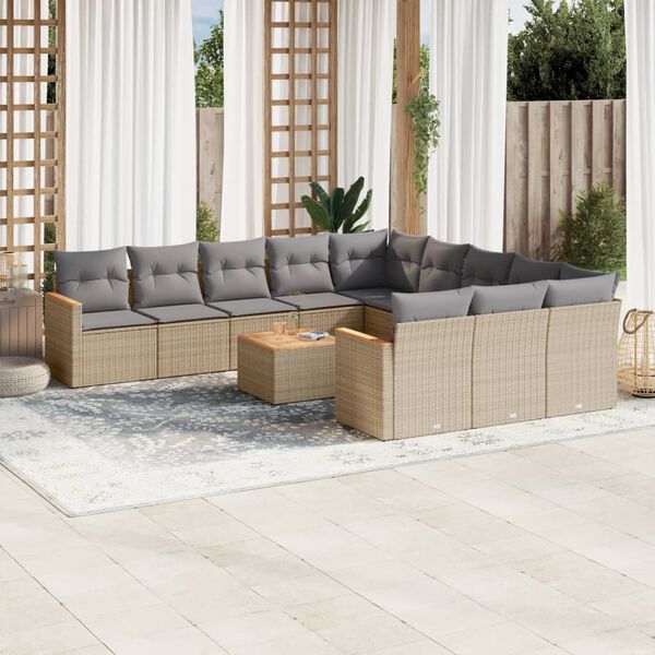 vidaXL Set Divani da Giardino 12 pz con Cuscini Beige in Polyrattan