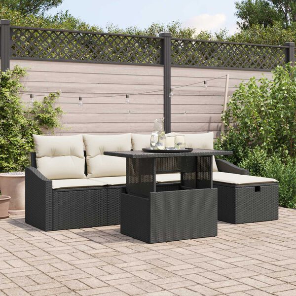 vidaXL Set Divano da Giardino con cuscino 6 pcs Nero polyrattan