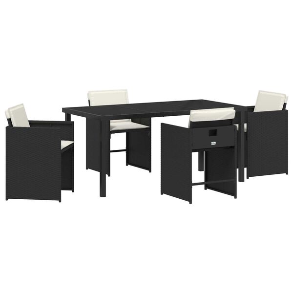 vidaXL Set da Pranzo per Giardino con cuscino 5 pcs Nero polyrattan