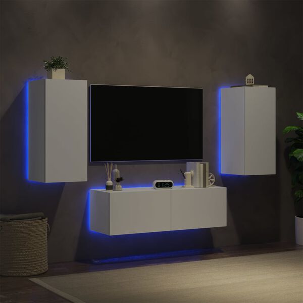 vidaXL Mobili TV a Muro 3pz con Luci LED Bianchi