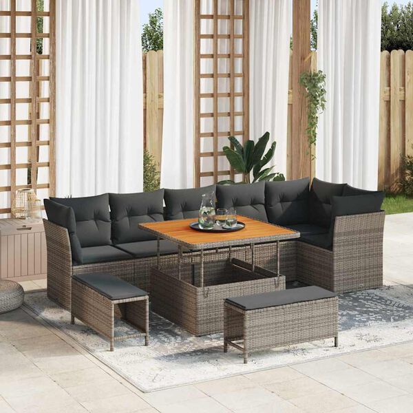 vidaXL Set Divano da Giardino con cuscino 9 pcs Grigio