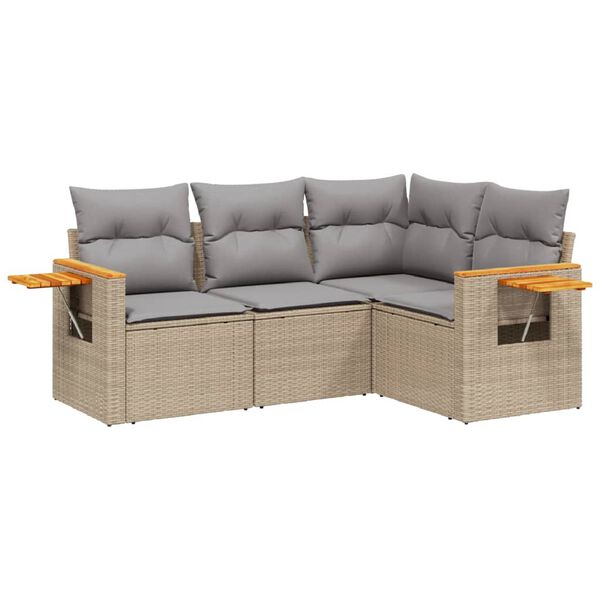vidaXL Set Divano da Giardino 4 pz con Cuscini Beige in Polyrattan