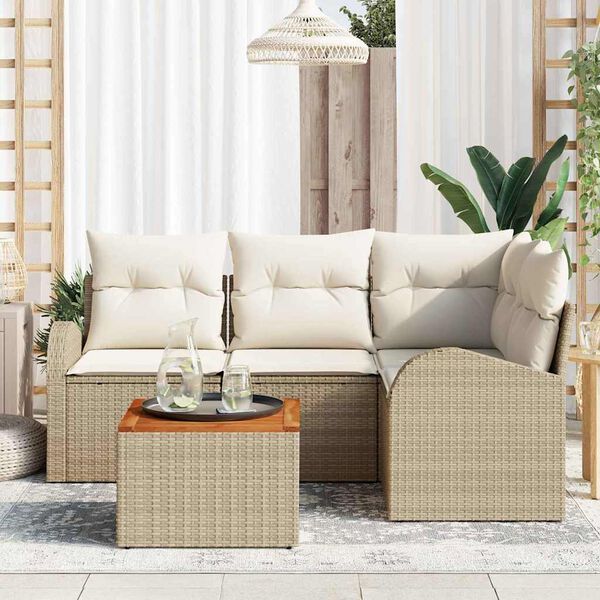 vidaXL Set Divano da Giardino con cuscino 5 pcs Beige polyrattan
