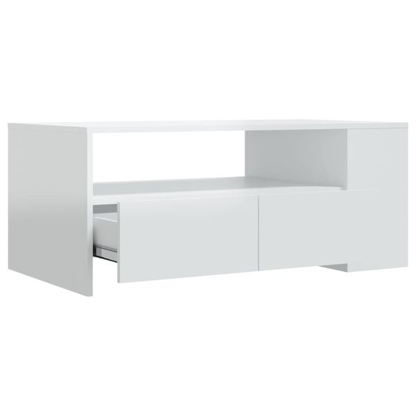 vidaXL Tavolino da Salotto Bianco Lucido 102x55x42 cm Legno Compensato