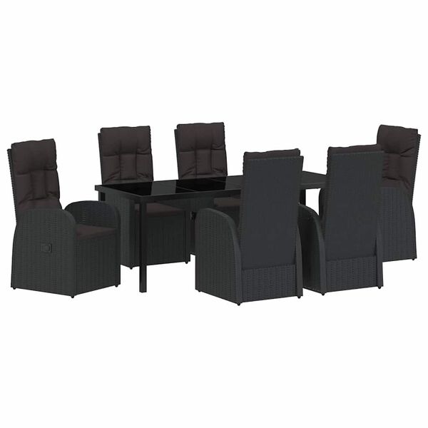 vidaXL Set da Pranzo per Giardino con cuscino 7 pcs Nero polyrattan