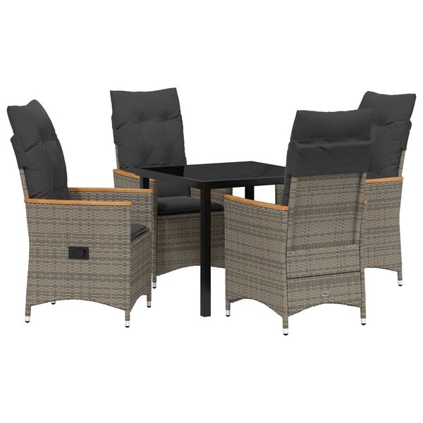 vidaXL Set da Pranzo per Giardino con cuscino 5 pcs Grigio polyrattan