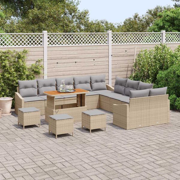 vidaXL Set Divano da Giardino con cuscino 14 pcs Beige polyrattan