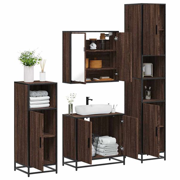 vidaXL Set Mobili da Bagno 4 pz Rovere Marrone in Legno Multistrato