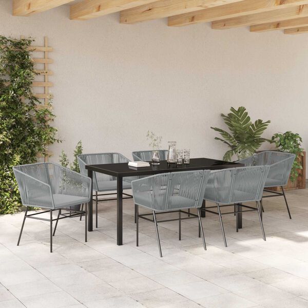 vidaXL Set da Pranzo per Giardino con cuscino 7 pcs Grigio