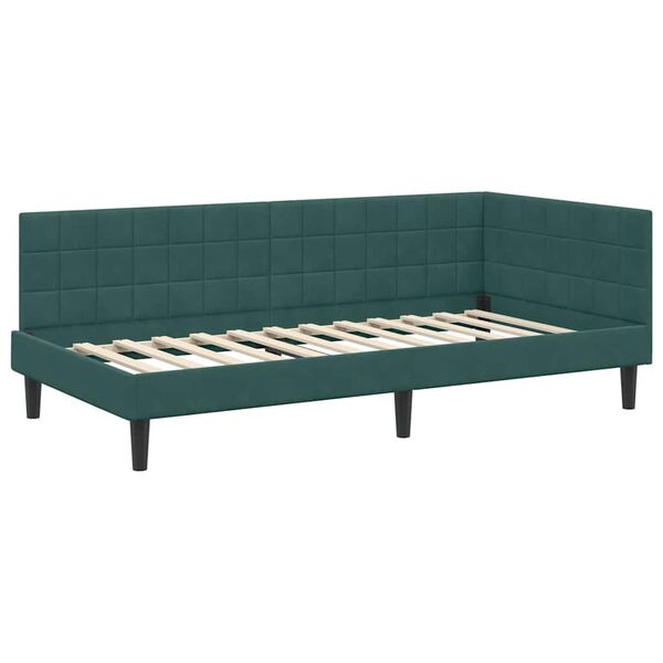 vidaXL Cornice del letto ad angolo Verde Scuro 90 cm x 200 cm Velluto