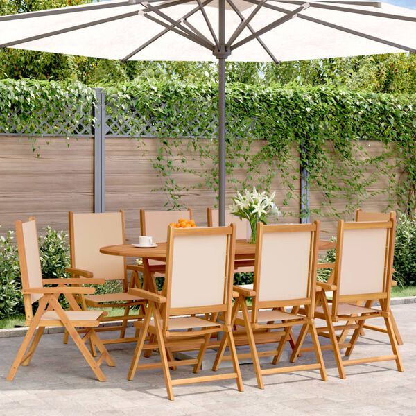 vidaXL Sedie Giardino Reclinabili 8 pz Beige Tessuto e Legno Massello
