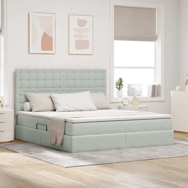 vidaXL Letto con contenitore e LED Grigio chiaro 160 x 200 cm Velluto