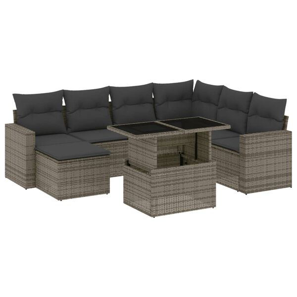 vidaXL Set Divano da Giardino 8 pz con Cuscini Grigio in Polyrattan